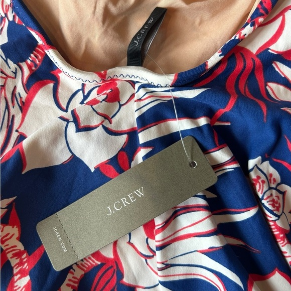 J. Crew One Piece Swim Suit Adjustable Straps Floral Red White Blue Sz 0 NEW - Picture 2 of 4